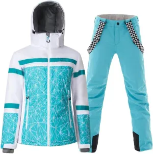 GS SNOWING Women's Ski Jackets and Pants Set Windproof Waterproof Insulated Snowsuit Winter Warm Snowboarding Snow Coat
