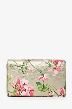 Gucci Gold Leather Blooms Wallet On Chain