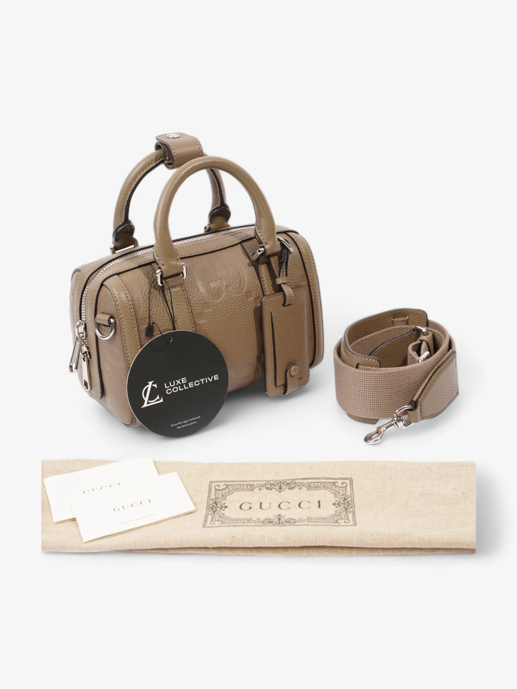 Gucci Jumbo GG Mini Duffle Beige Embossed Leather