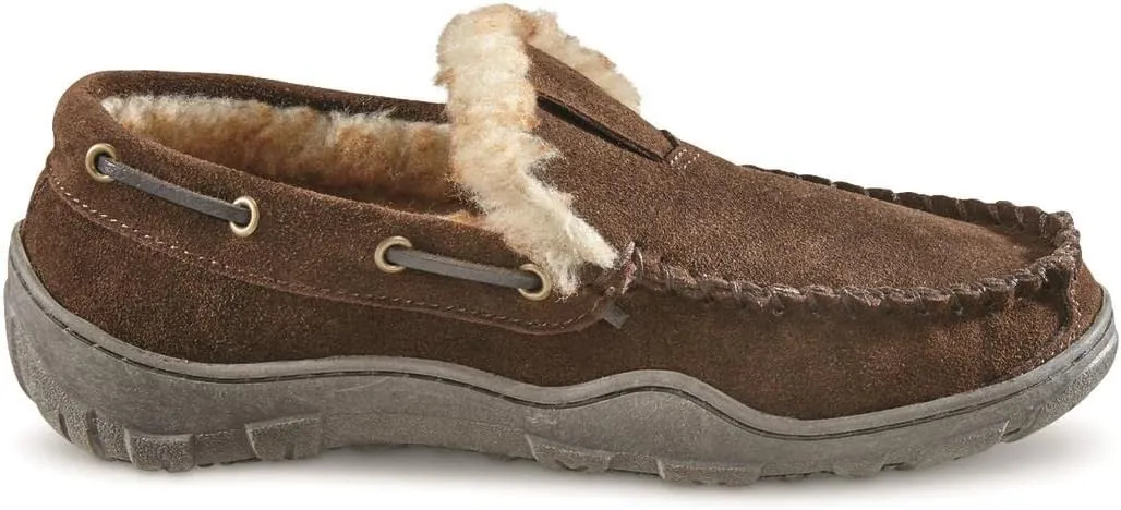 Guide Gear Suede Men’s Fur-Lined Suede Moccasin Slippers Indoor Outdoor Bedroom House Shoes