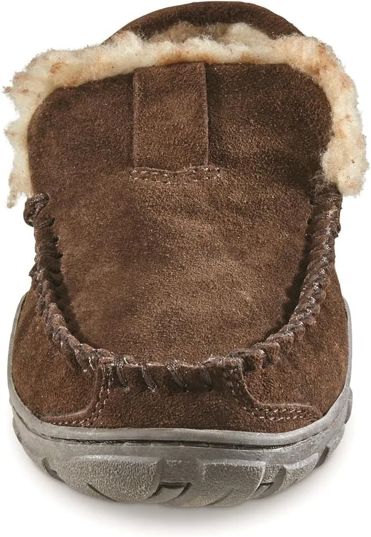 Guide Gear Suede Men’s Fur-Lined Suede Moccasin Slippers Indoor Outdoor Bedroom House Shoes