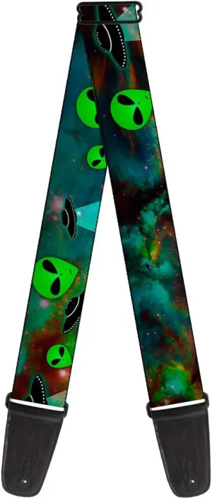 Guitar Strap Aliens Ufos Galaxy Green Black White 2 Inches Wide