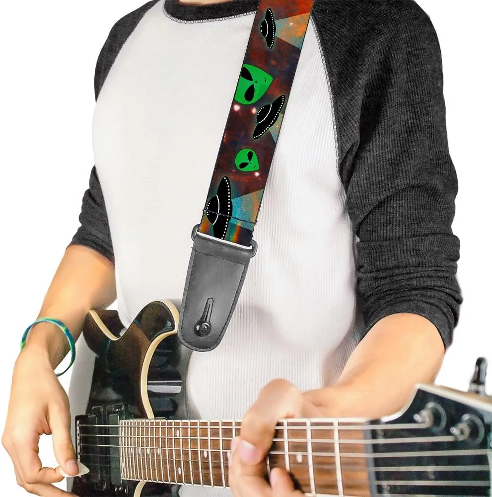 Guitar Strap Aliens Ufos Galaxy Green Black White 2 Inches Wide