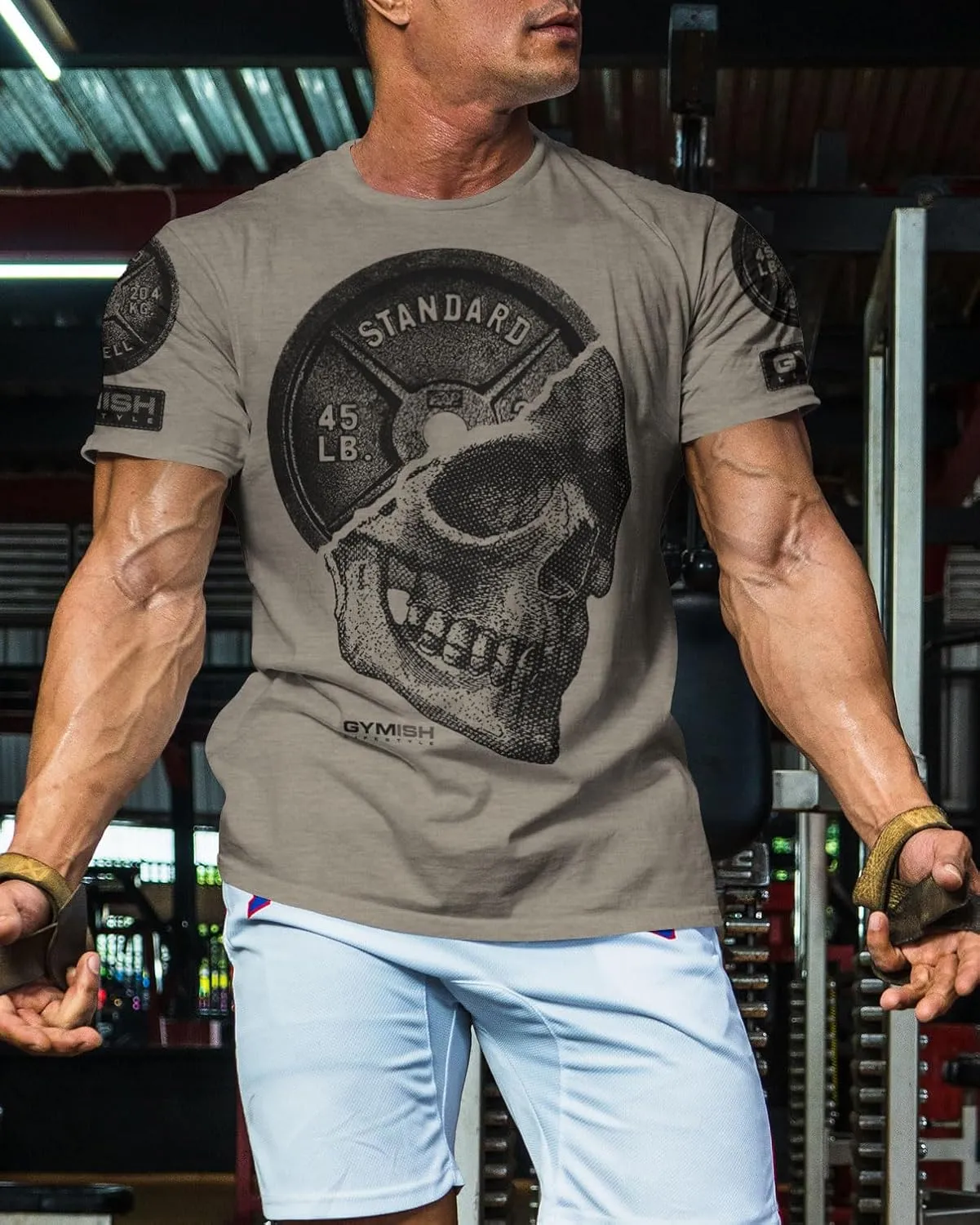 Gymish Lifestyle Skull Plate Gym Shirt, Work Out Deadlift Skull T-Shirt for Men