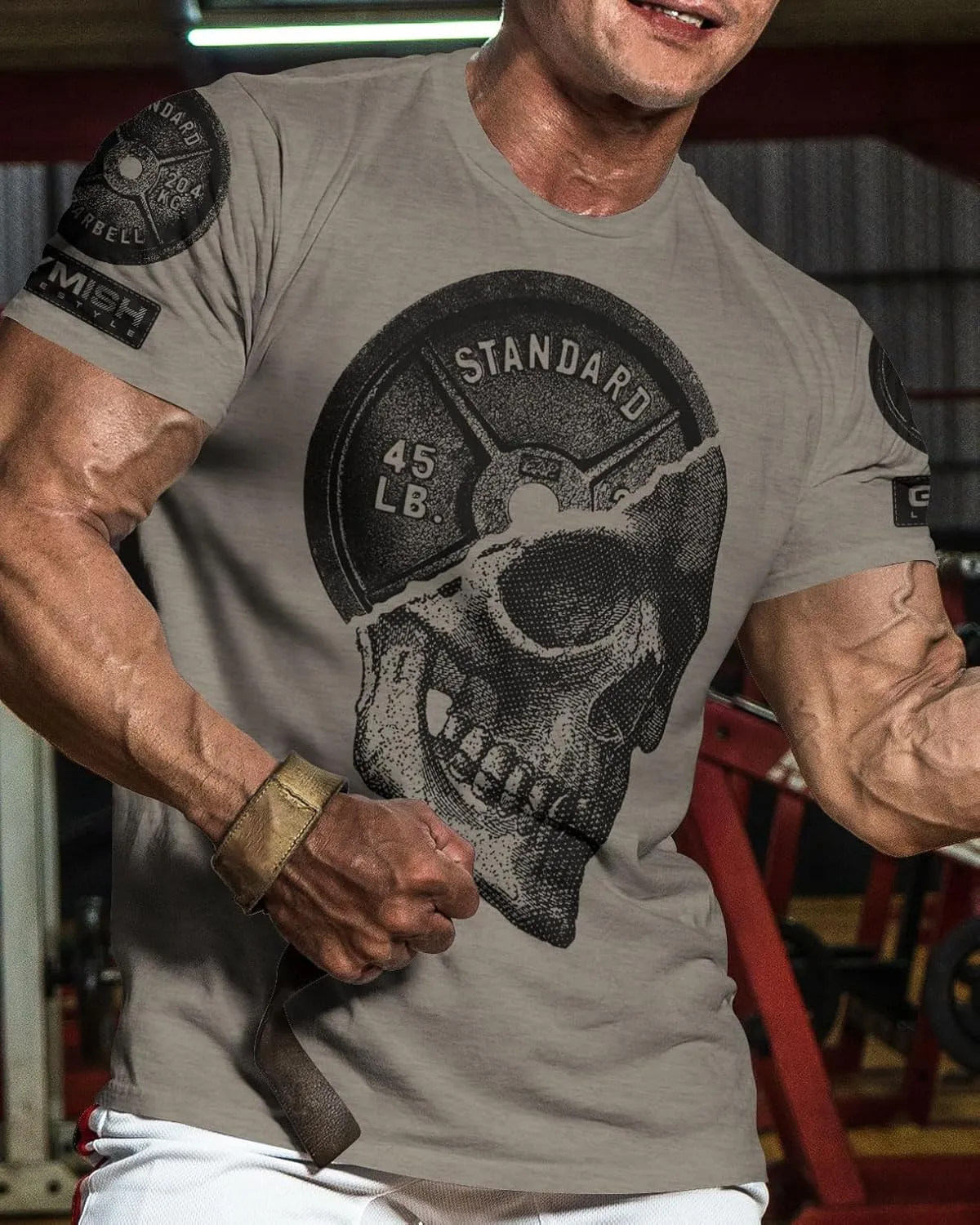 Gymish Lifestyle Skull Plate Gym Shirt, Work Out Deadlift Skull T-Shirt for Men