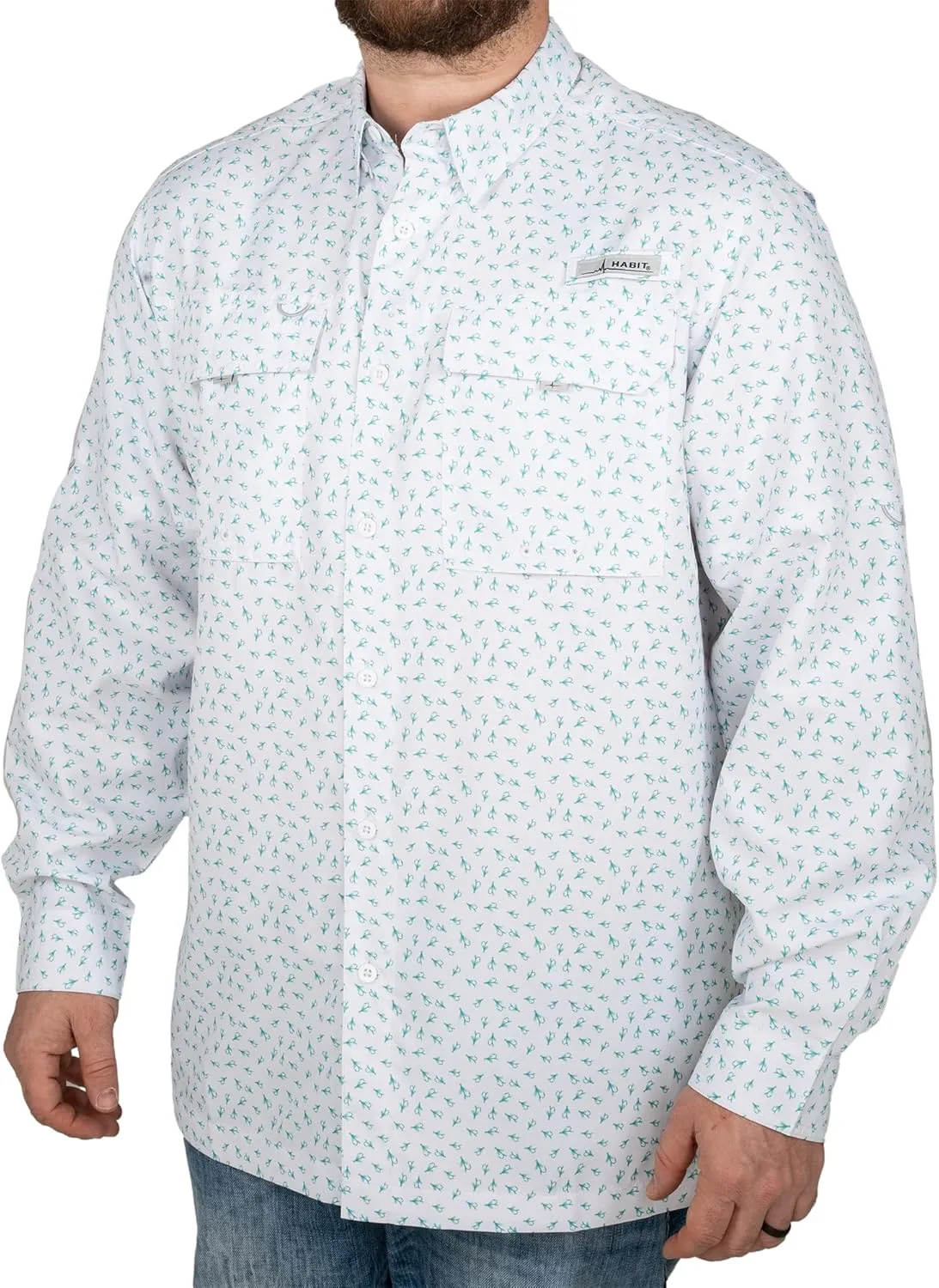 HABIT Men's Fourche Mountain Long Sleeve River Guide Fishing Shirt - UPF 40  UV Protection