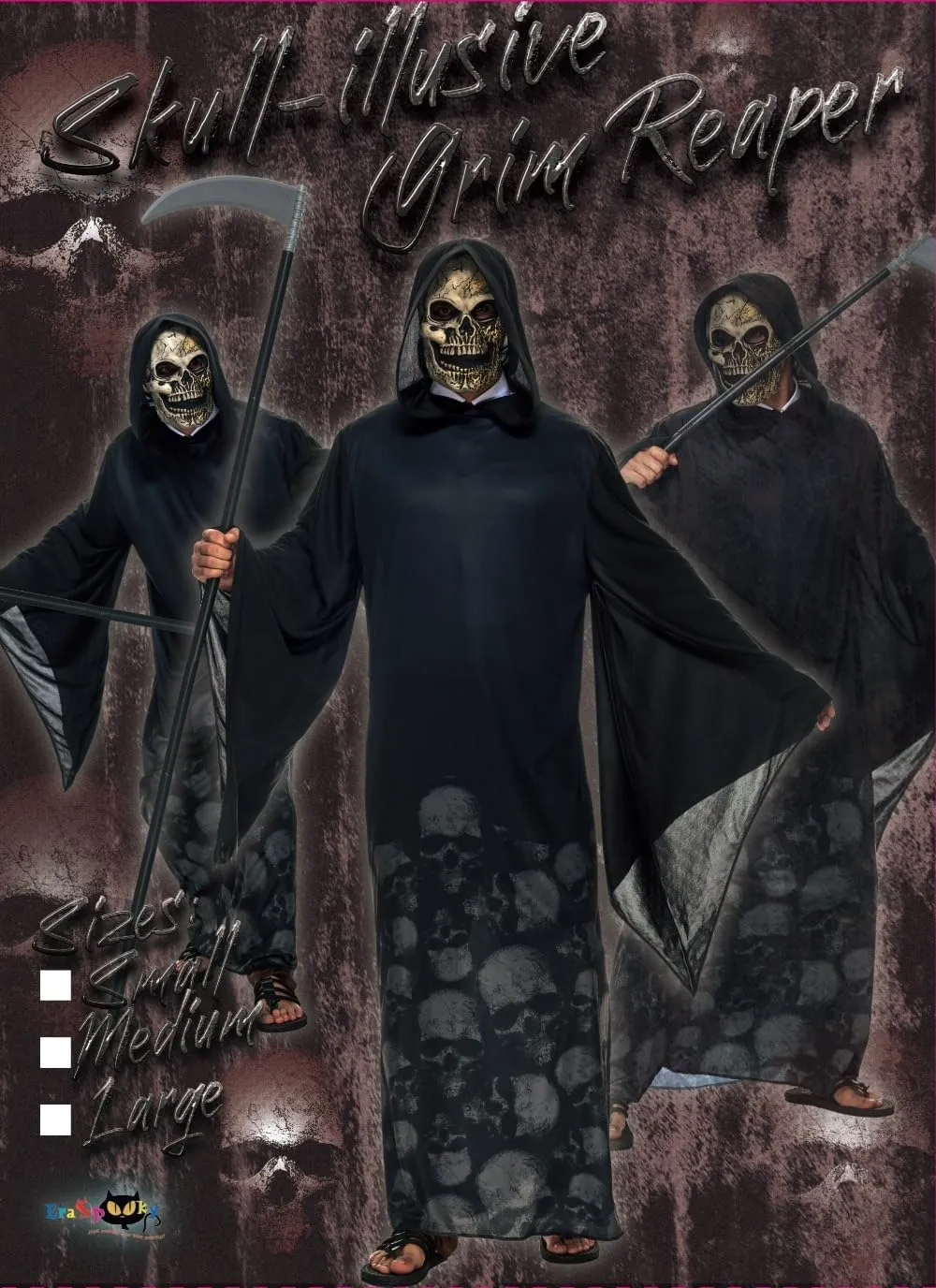 Halloween Adult Grim Reaper Costume with Skull Mask Men Dark Phantom Hooded Robe Death Cosplay Outfit