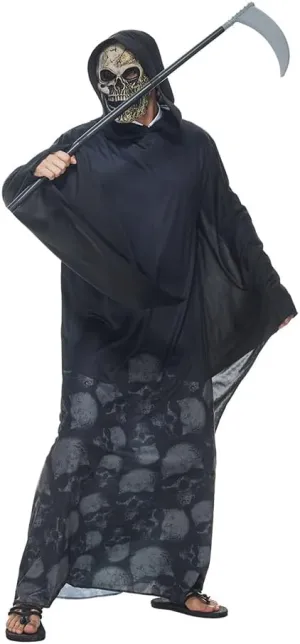 Halloween Adult Grim Reaper Costume with Skull Mask Men Dark Phantom Hooded Robe Death Cosplay Outfit