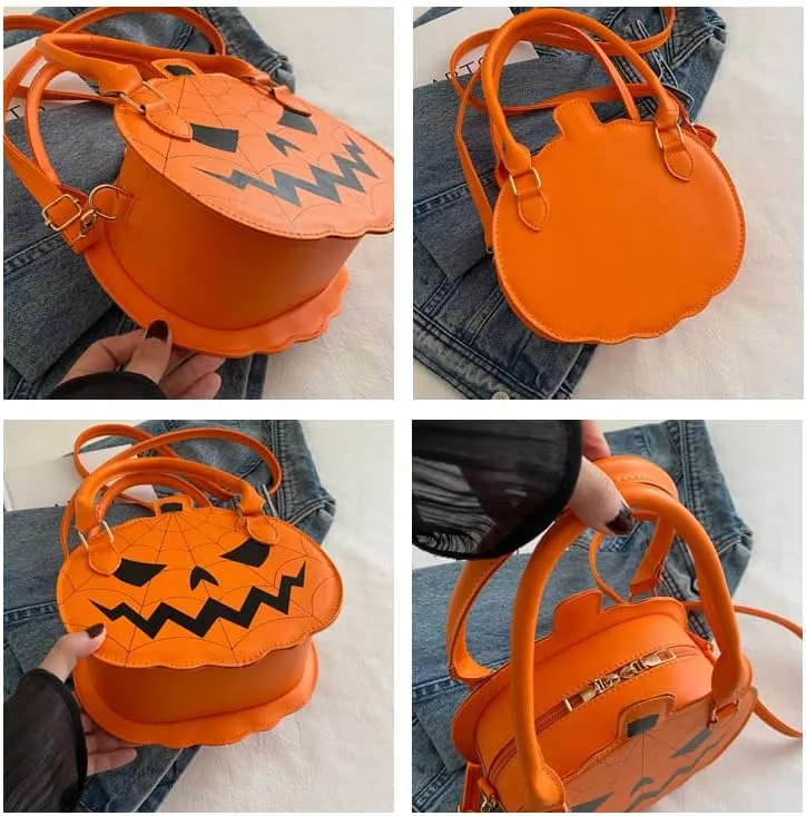 Halloween Purse Pumpkin Purse Crossbody Bag Novelty Devil Shoulder Bag PU Leather Halloween Pumpkin Crossbody Purse