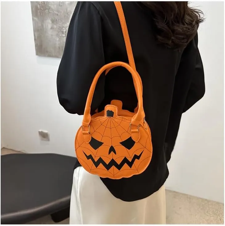 Halloween Purse Pumpkin Purse Crossbody Bag Novelty Devil Shoulder Bag PU Leather Halloween Pumpkin Crossbody Purse