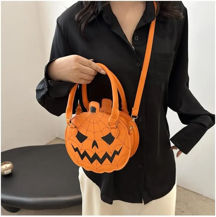 Halloween Purse Pumpkin Purse Crossbody Bag Novelty Devil Shoulder Bag PU Leather Halloween Pumpkin Crossbody Purse
