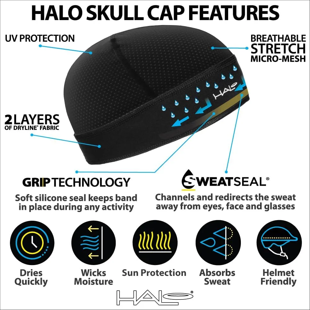 Halo Headband Skull Cap - The Ultimate Sweat Diverting, Absorbent, Lightweight, High Performance Skull Cap