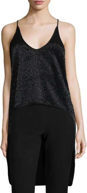 Halston Heritage Beaded Hi-Lo Scoopneck Tank Top, Black (6)