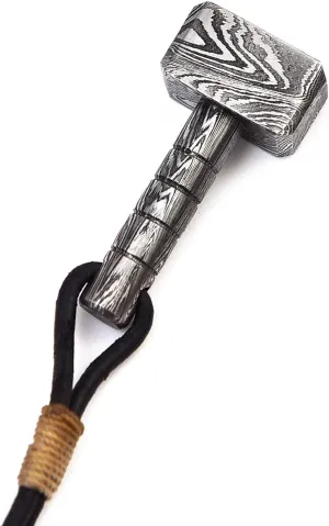 Hand forged doctor - 007 Damascus steel handmade hammer necklaces with pure leather chain pendent locket and keychains GODS OF THUNDERS, Thors Hammer Necklace, Mjolnir