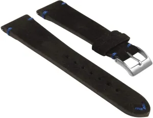 Hand-Stitched Suede Leather Quick Release Watch Band Strap - Black & Blue - 24mm - Long Length