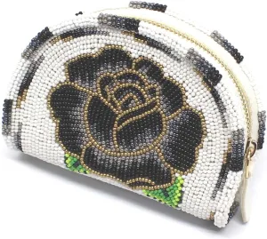 Handmade Beaded Coin Purse for Women, Seed Beads Native American Style Coin Pouch, Beaded Zippered Coin Wallet.(White)