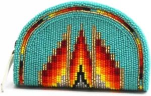 Handmade Beaded Coin Purse, Seed Beads Coin Purse for women, Native American Style Coin Pouch, Beaded Coin Wallet, Suiatble Gift for her. (Green Fire)
