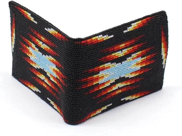 Handmade Beaded Leather Wallet, Seed Beads Inspired by Native American Style Men's Wallet, Suitable gift for him. (Black,Orange,Yellow)