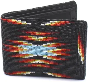 Handmade Beaded Leather Wallet, Seed Beads Inspired by Native American Style Men's Wallet, Suitable gift for him. (Black,Orange,Yellow)