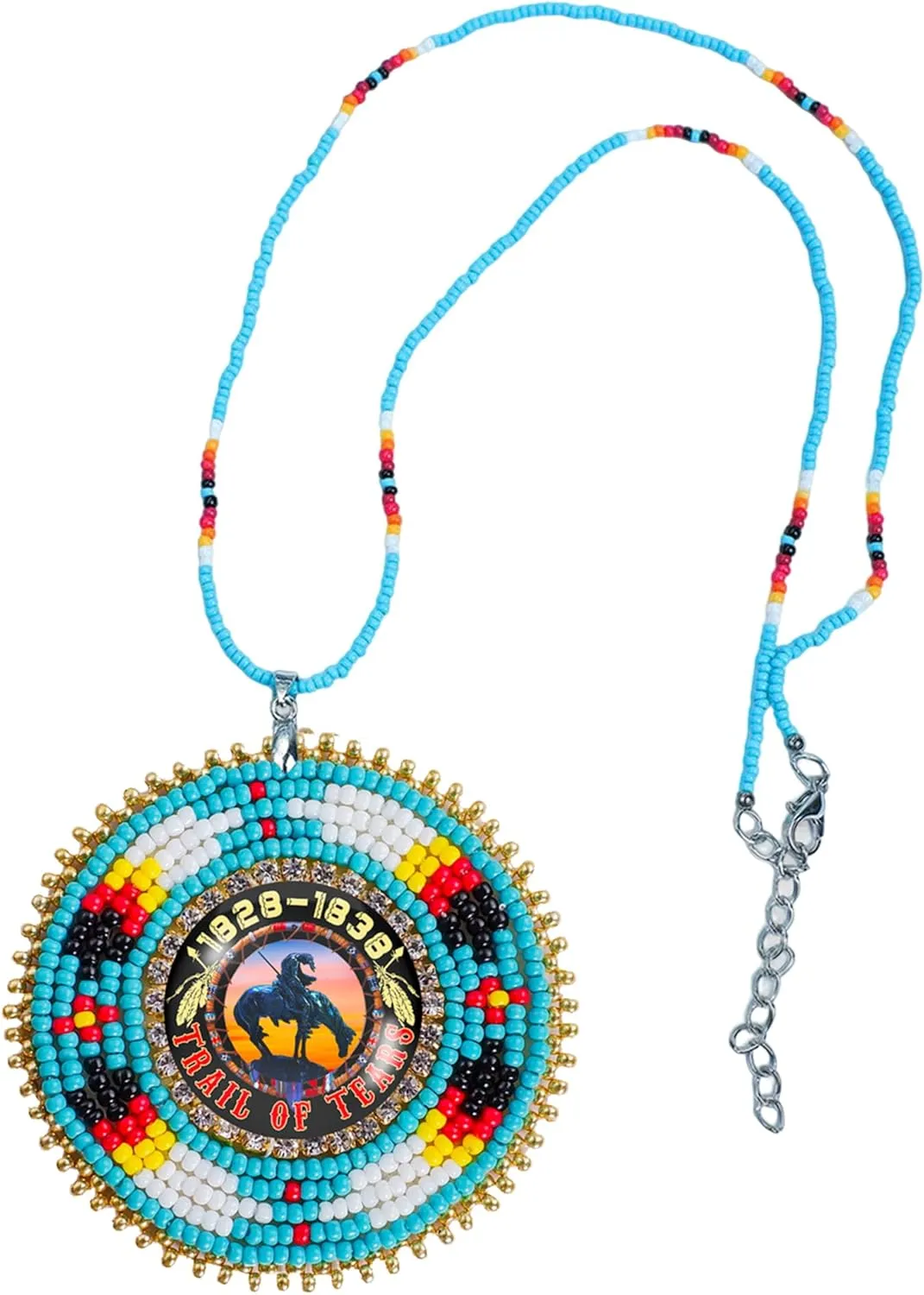Handmade Beaded Patch Necklace Pendant Unisex With Native American Style, Christmas Birthday Native American Day Gifts
