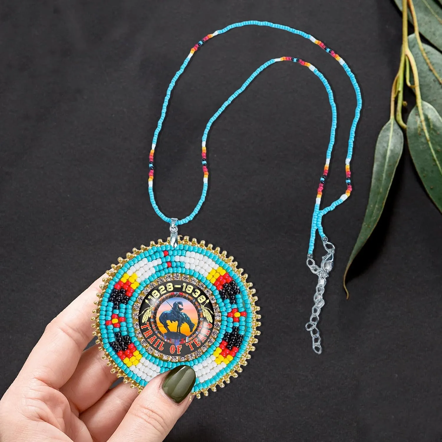 Handmade Beaded Patch Necklace Pendant Unisex With Native American Style, Christmas Birthday Native American Day Gifts