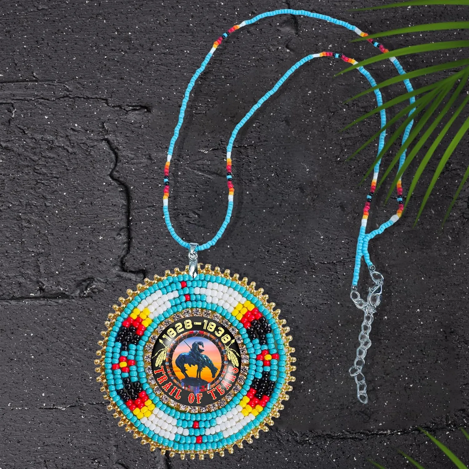 Handmade Beaded Patch Necklace Pendant Unisex With Native American Style, Christmas Birthday Native American Day Gifts