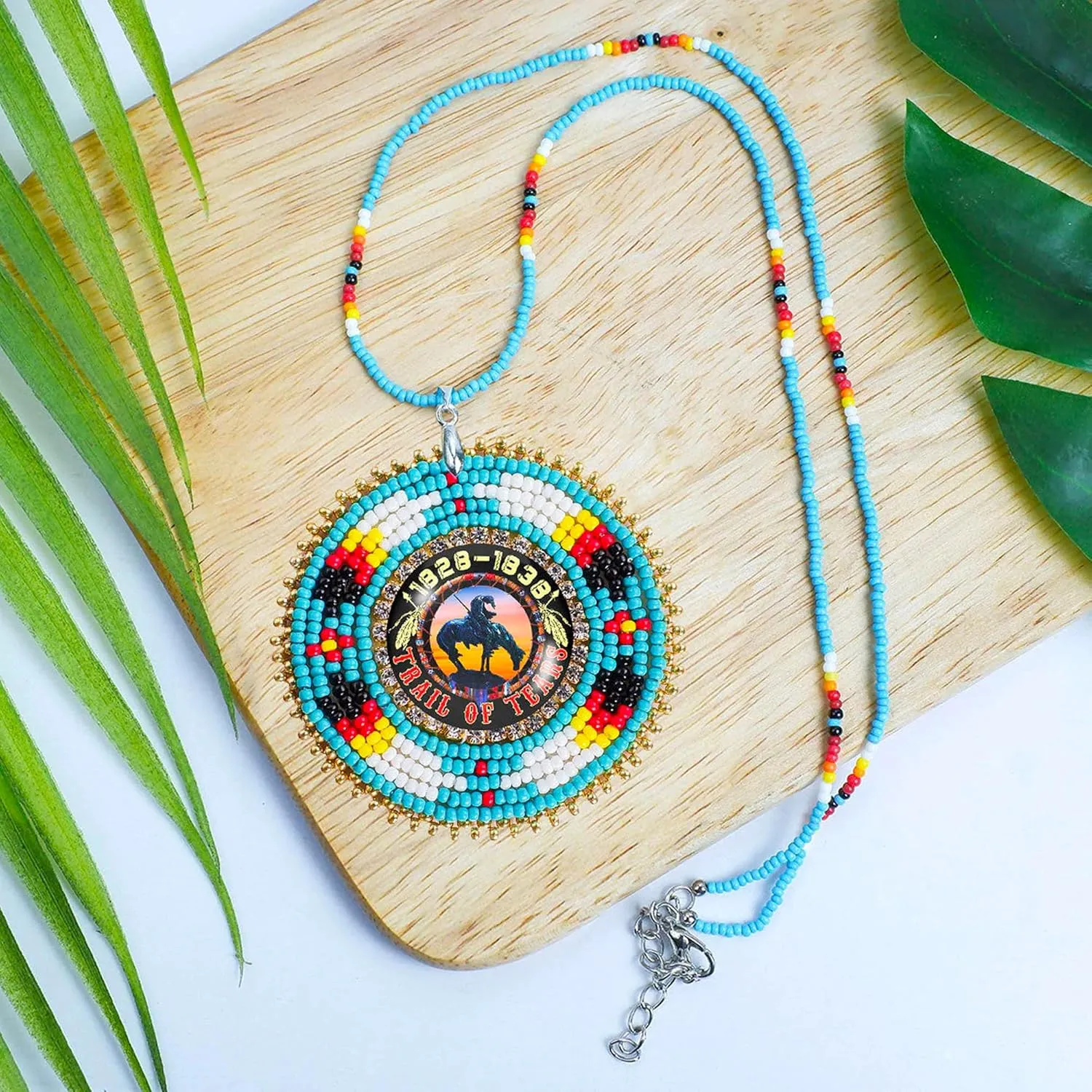 Handmade Beaded Patch Necklace Pendant Unisex With Native American Style, Christmas Birthday Native American Day Gifts