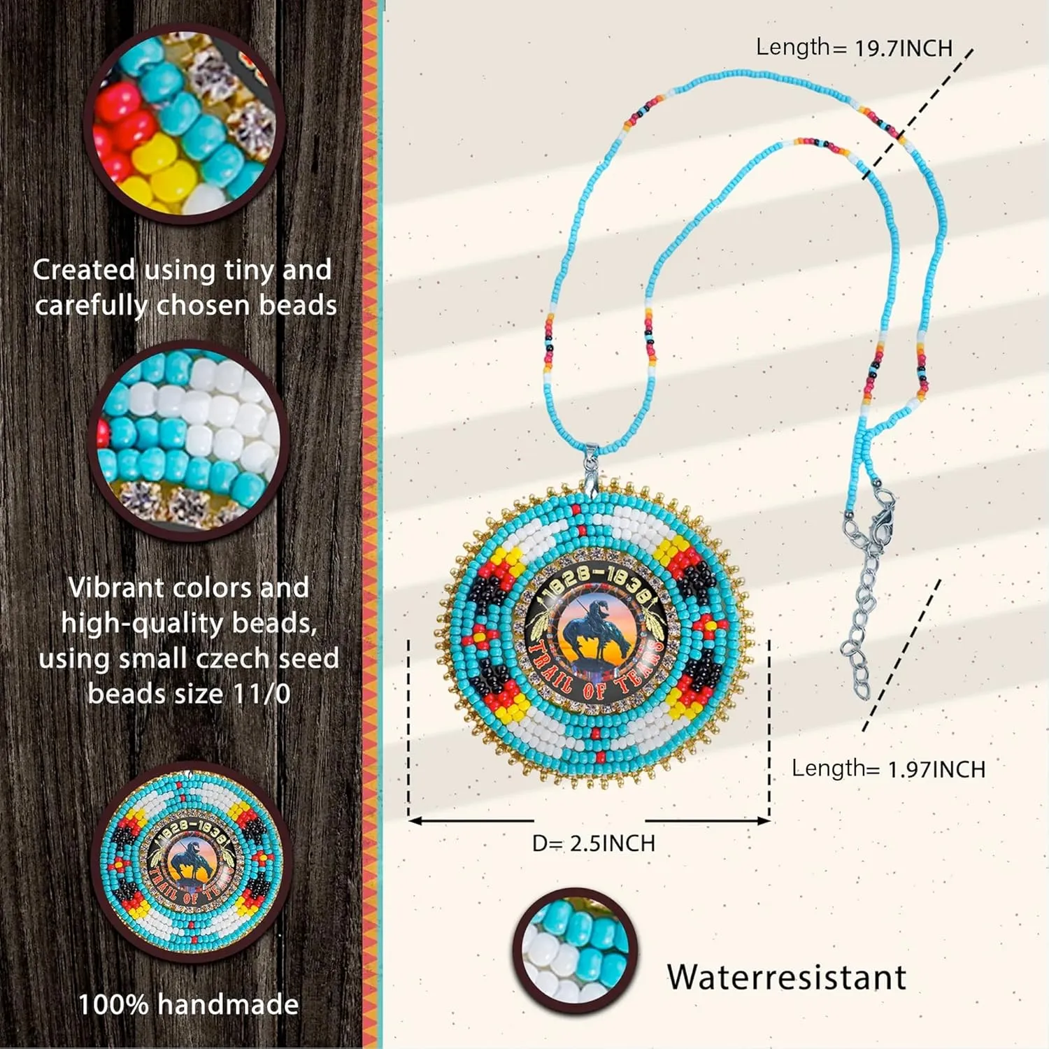 Handmade Beaded Patch Necklace Pendant Unisex With Native American Style, Christmas Birthday Native American Day Gifts