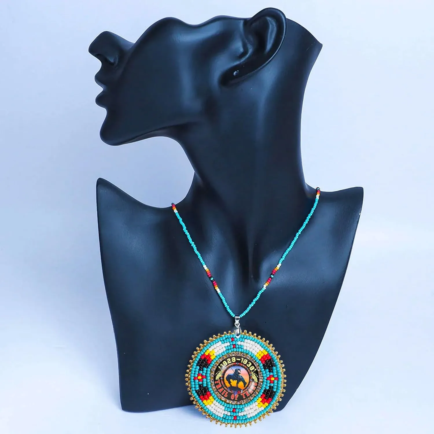 Handmade Beaded Patch Necklace Pendant Unisex With Native American Style, Christmas Birthday Native American Day Gifts