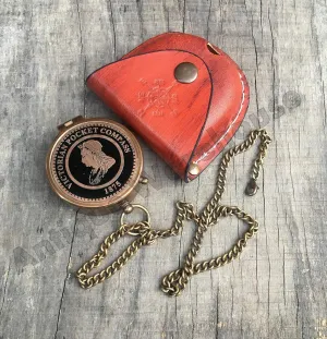 Handmade Leather Case Nautical Antique Brass Camping Hiking Compass Vintage Marine Lover Compass Gift