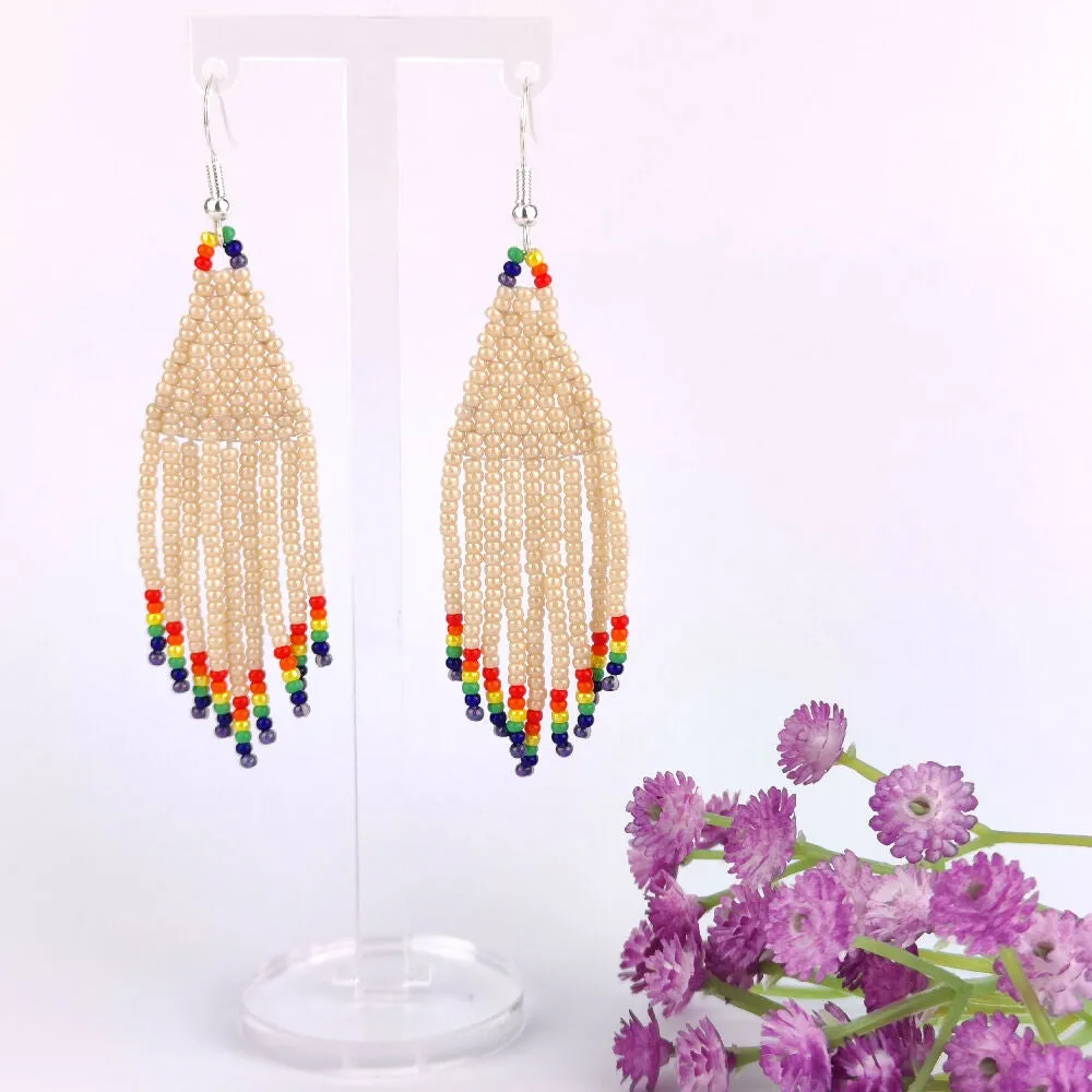 Handwoven Beaded Dangle Earrings - Tassel
