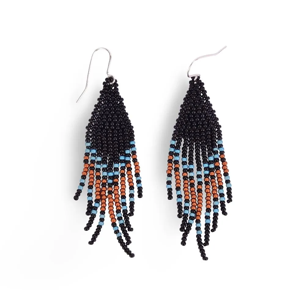 Handwoven Beaded Dangle Earrings - Tassel