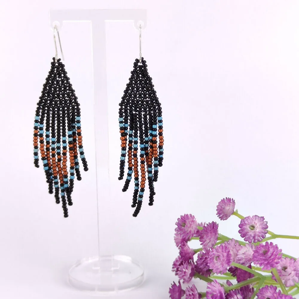 Handwoven Beaded Dangle Earrings - Tassel