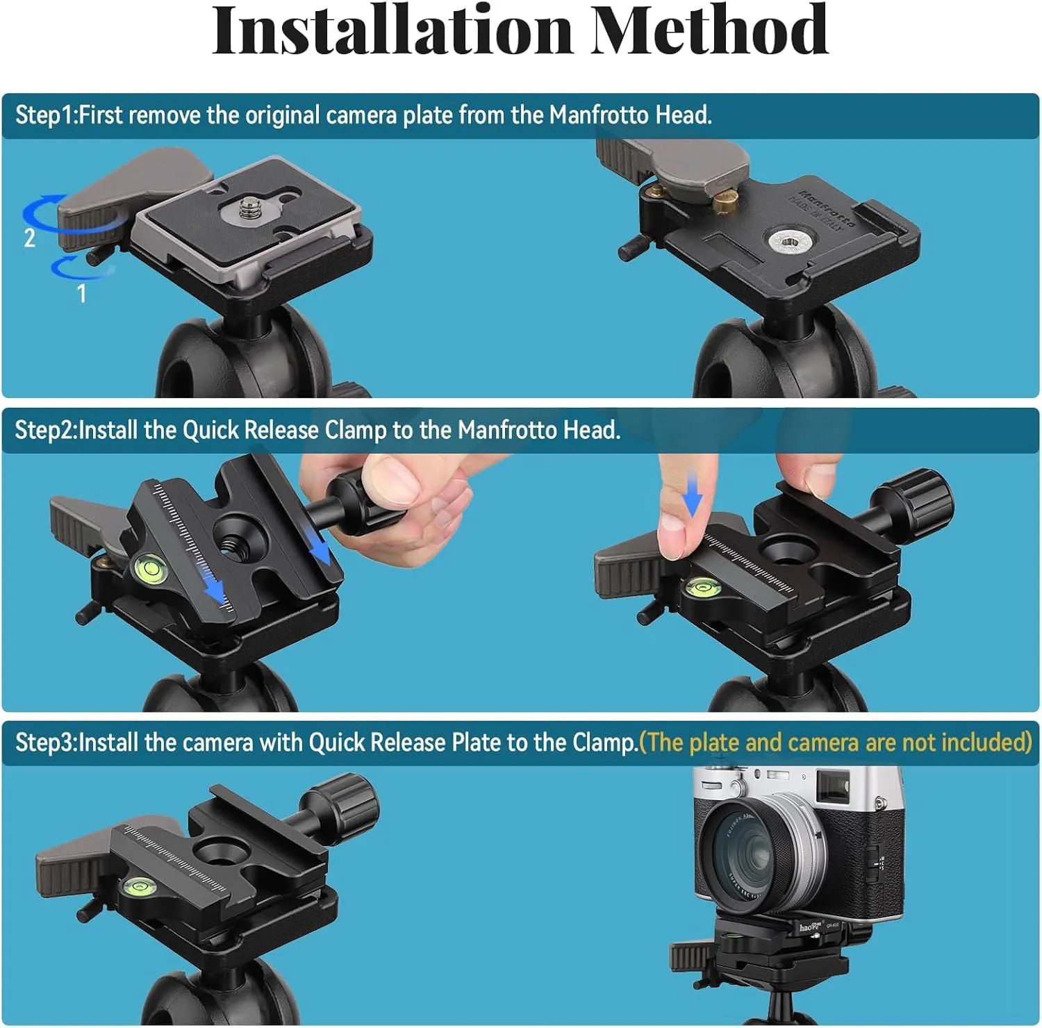 Haoge Quick Release QR Clamp Adapter Convertor for Manfrotto RC2 System to Arca-Swiss Compatible