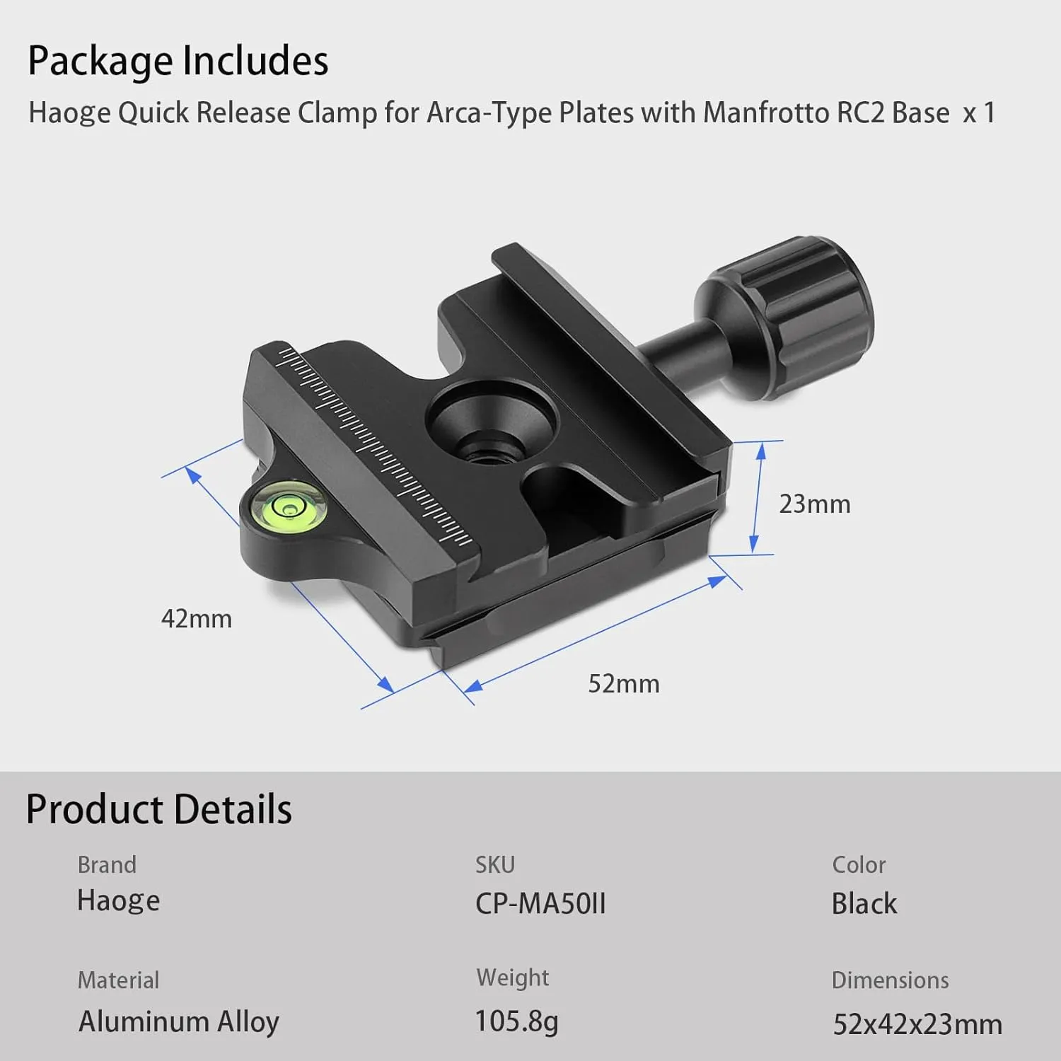 Haoge Quick Release QR Clamp Adapter Convertor for Manfrotto RC2 System to Arca-Swiss Compatible