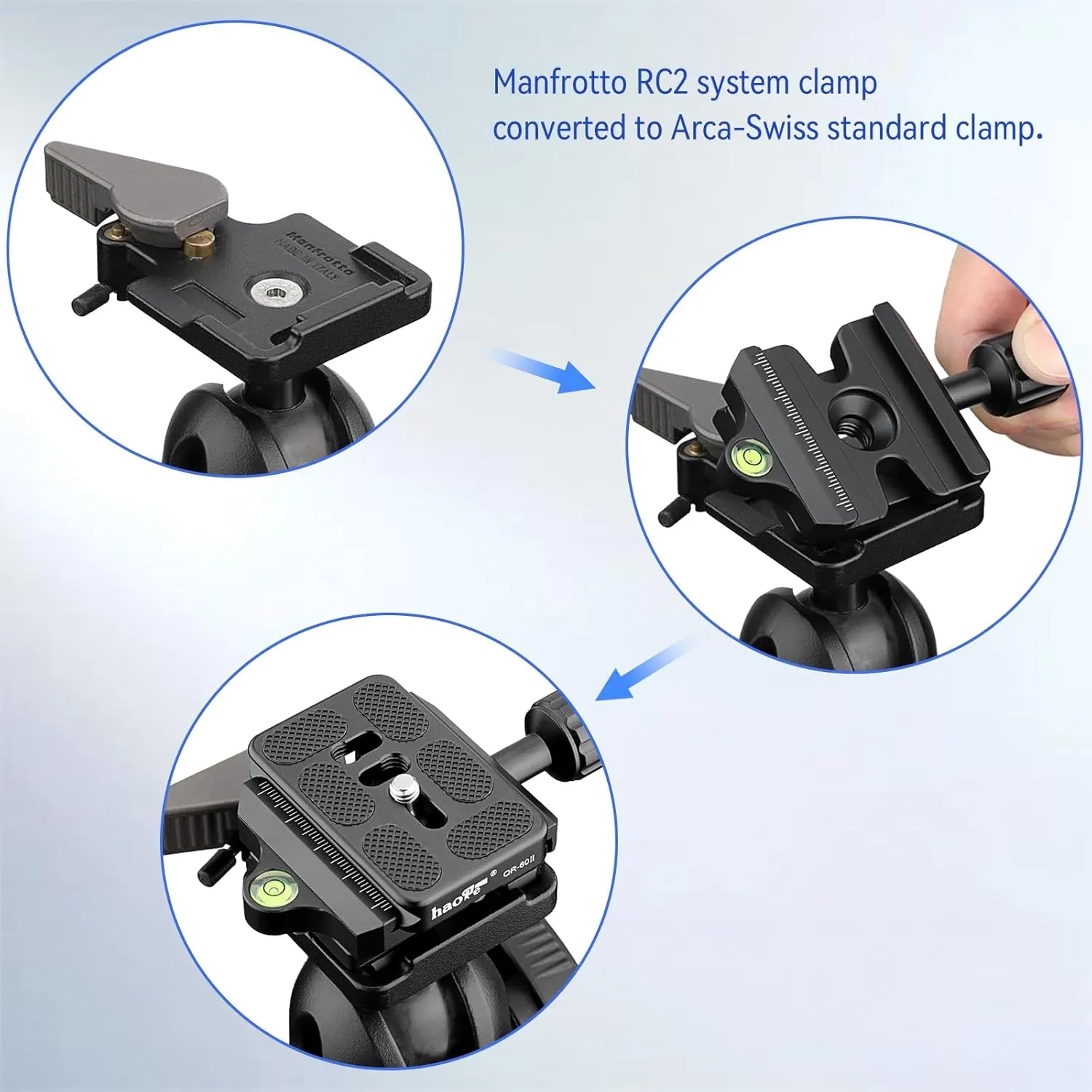 Haoge Quick Release QR Clamp Adapter Convertor for Manfrotto RC2 System to Arca-Swiss Compatible