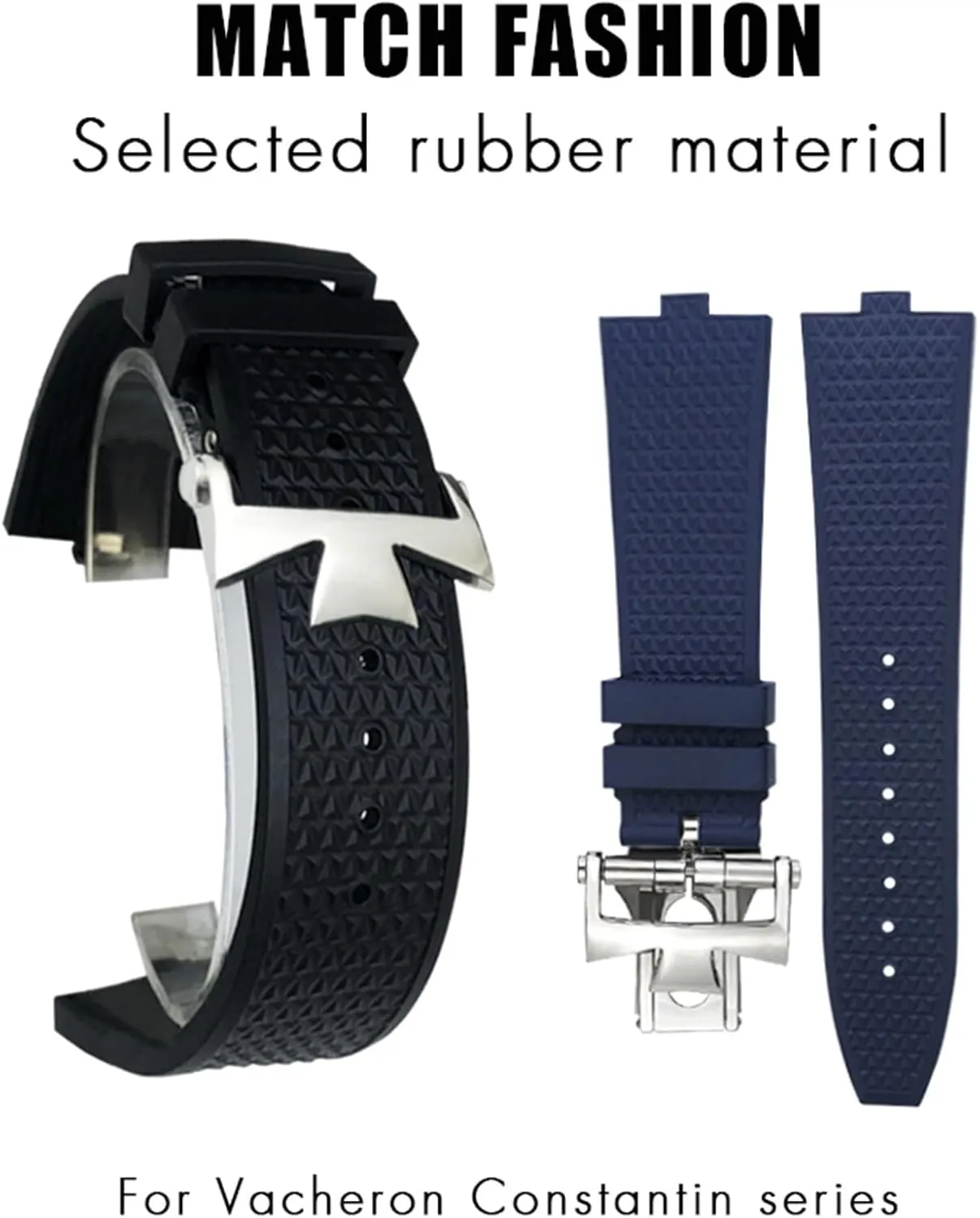 HaoLMi-24x7mm Quick Release Fluoros Rubber Watchbands For Vacheron Constantin VC Overseas Screw Buckle Watch Strap