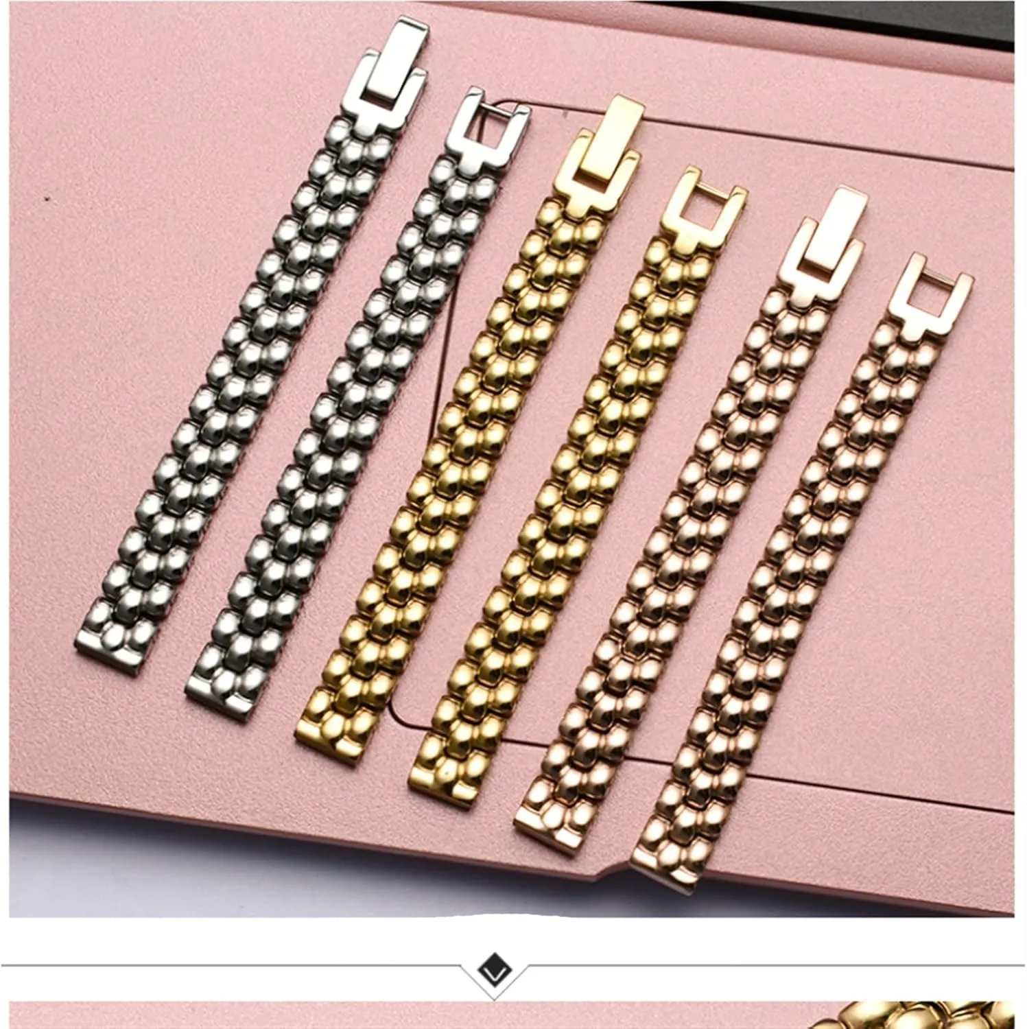 HaoLMi- 6 8 10 12 14mm Stainless Steel watchband Silver Rose Gold Bracelet Replacement StrapSmall Size dial Lady Fashion Watch Chain