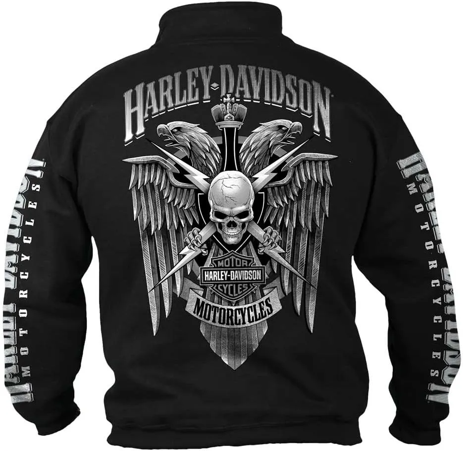 Harley-Davidson Men's Lightning Crest 1/4 Zip Cadet Pullover Sweatshirt, Black