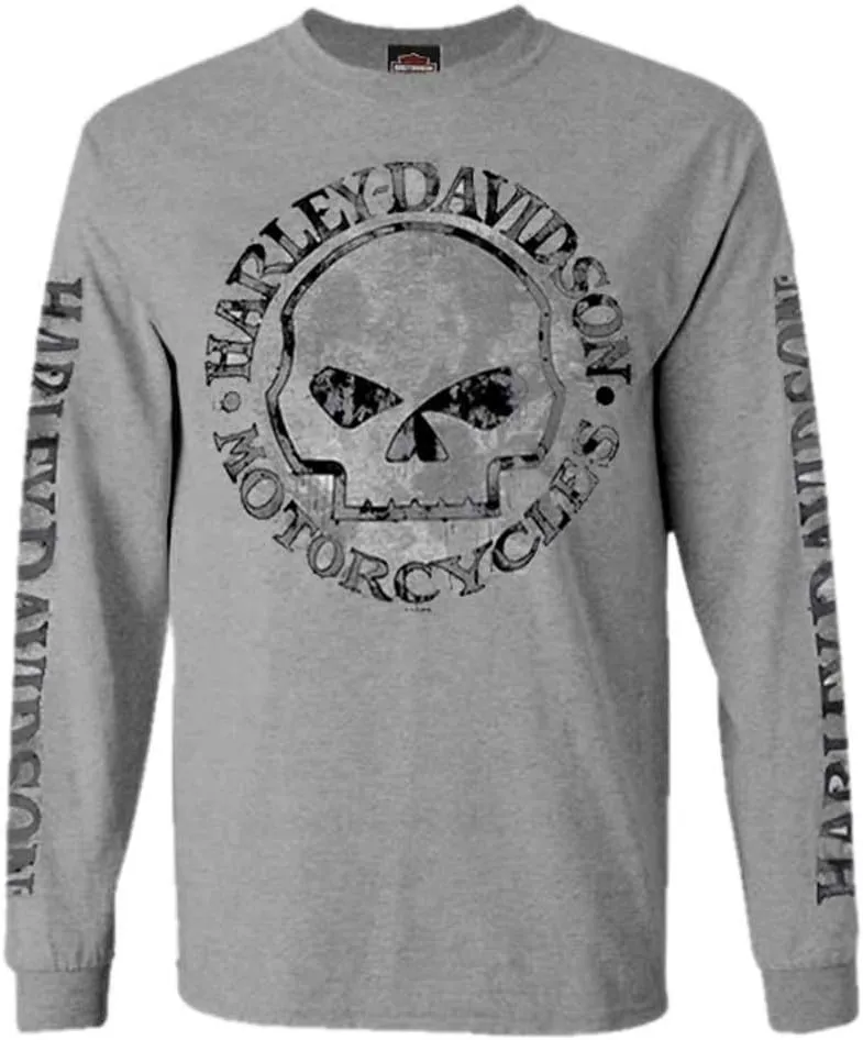 Harley-Davidson Men's Shirt, Willie G Skull Long Sleeve Tee, Gray 30296651