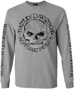 Harley-Davidson Men's Shirt, Willie G Skull Long Sleeve Tee, Gray 30296651