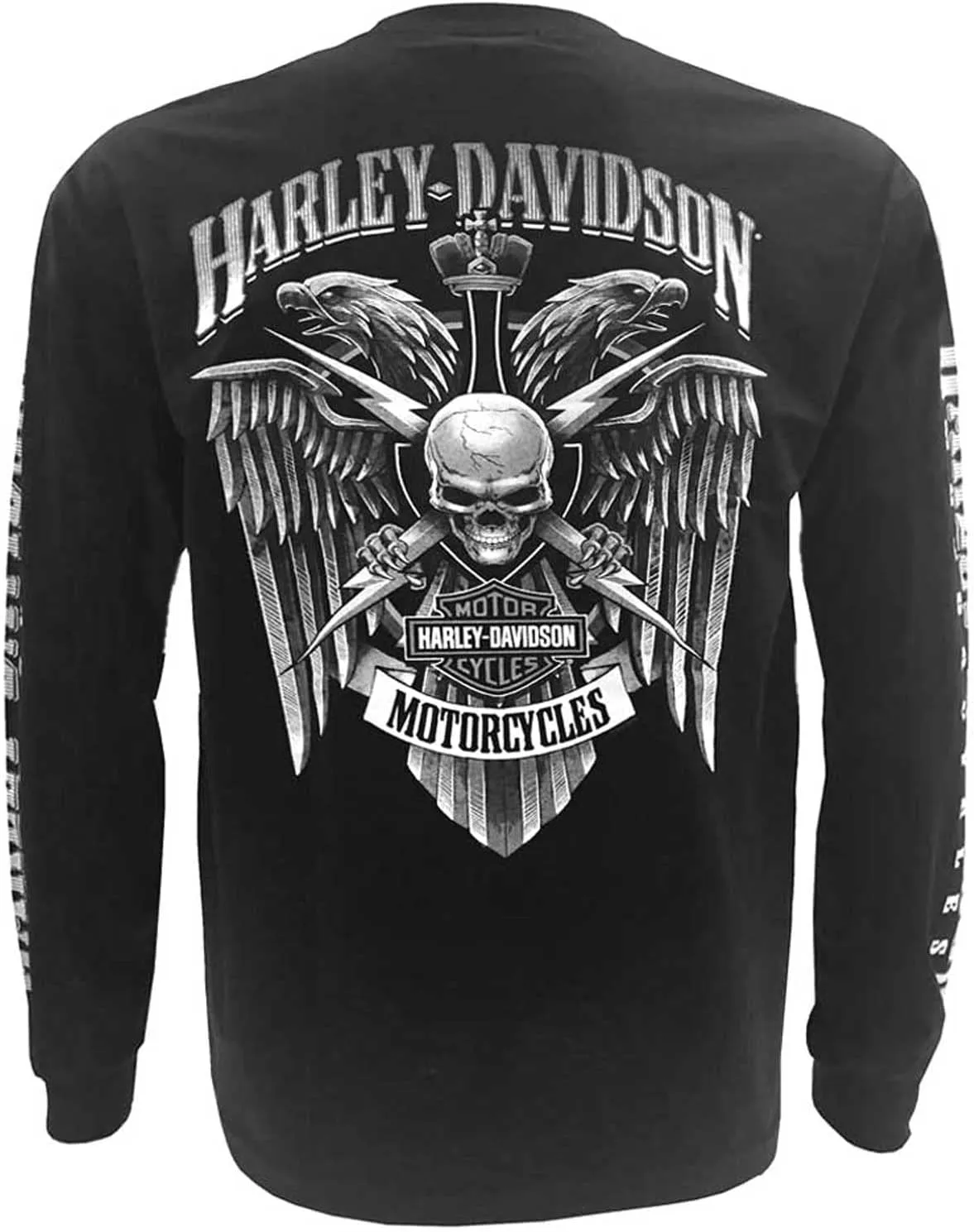 Harley-Davidson Men's Skull Lightning Crest Graphic Long Sleeve Shirt, Black