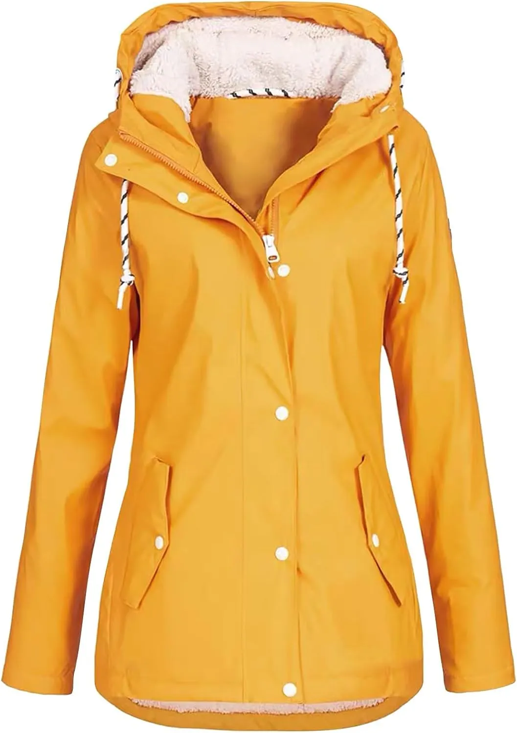 Hasta Womens Rain Jackets Waterproof Hood Thickened Long Rain Coats Fleece Warm Windbreaker Winter Outdoor Snow Trench Coats
