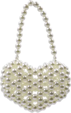 Heart White Beaded Pearl Handbag Purse Acrylic Beaded Handbag Mini Wrislet Clutch Elegant Evening Bag for Party Wedding