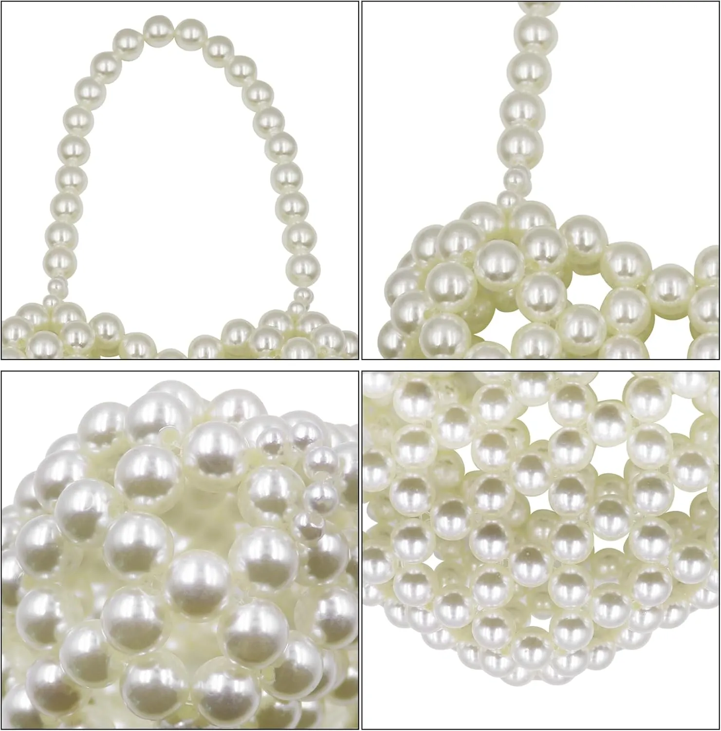Heart White Beaded Pearl Handbag Purse Acrylic Beaded Handbag Mini Wrislet Clutch Elegant Evening Bag for Party Wedding