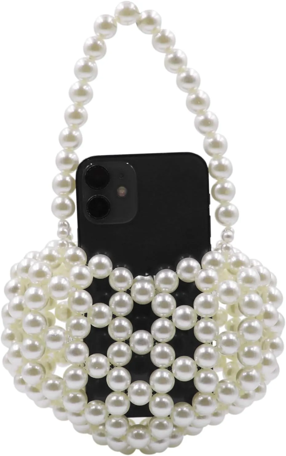 Heart White Beaded Pearl Handbag Purse Acrylic Beaded Handbag Mini Wrislet Clutch Elegant Evening Bag for Party Wedding