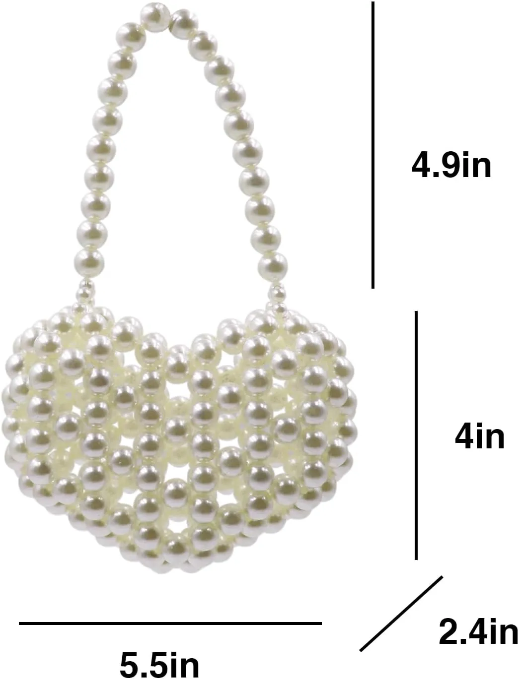 Heart White Beaded Pearl Handbag Purse Acrylic Beaded Handbag Mini Wrislet Clutch Elegant Evening Bag for Party Wedding