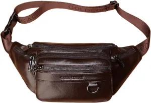 Hebetag Leather Fanny Pack Waist Bag for Men Women Outdoor Travel Walking Hiking Camping Phone Pouch Wallet Casual Daypack (Coffee)