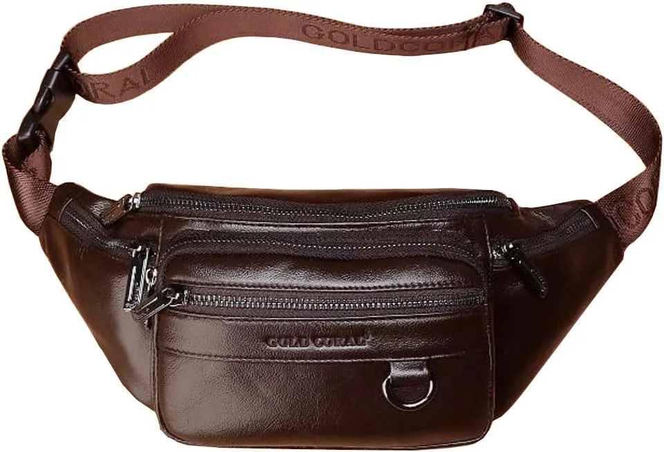 Hebetag Leather Fanny Pack Waist Bag for Men Women Outdoor Travel Walking Hiking Camping Phone Pouch Wallet Casual Daypack (Coffee)