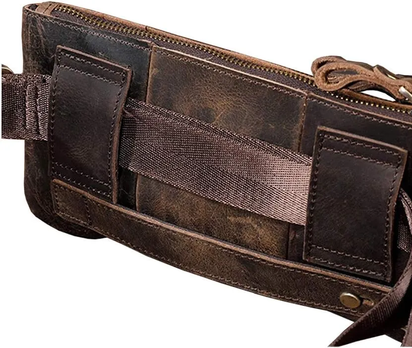 Hebetag Leather Waist Pack Fanny Bag Handbag for Men Women Hip Bum Belt Purse Travel Outdoor Running Hiking Camping Cell Phone Clutch Pouch Pocket (#04Deep Brown)